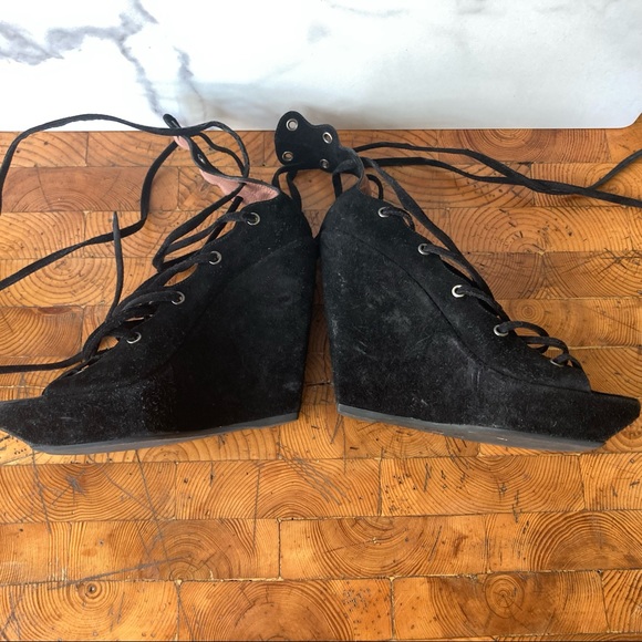 Vintage Black Suede Alaia Corset Laced Platforms - Picture 7 of 11